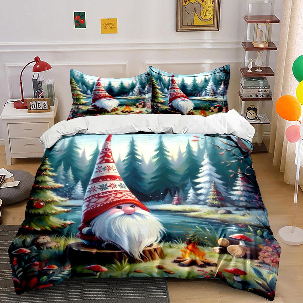 Christmas Gnome by Campfire Bedding Duvet Cover Set (1*Duvet Cover 2*Pillowcases, Without Duvet Insert)