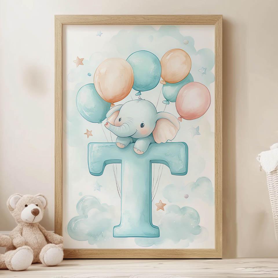 Plakat Słonik Na Literce T Plakat Słonik Na Literce T, 70X100 Cm, Bez Ramy, Płótno Premium Na Blejtramie