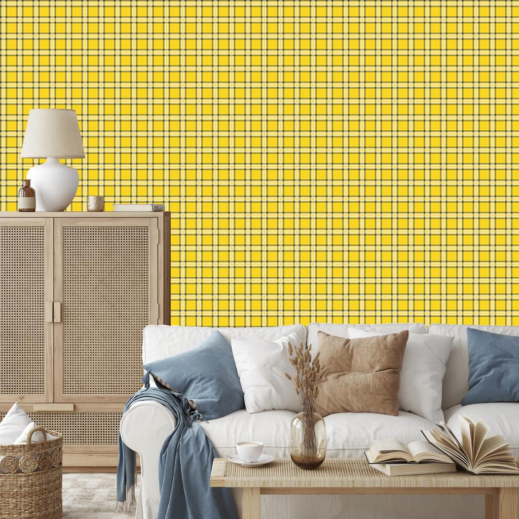 Yellow checkered wallpaper, yellow background for living room and bedroom 50x1000