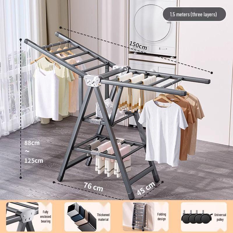 Indoor Foldable Clothes Drying Rack: Floor-Standing Design for Home, Balcony, Bedroom, Baby Clothes and Quilts