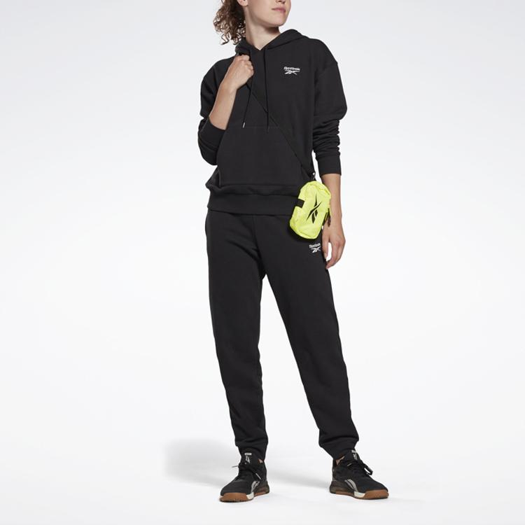Reebok Solid Color Mid-Rise Tapered Knit Sports Pants Women bottoms Black GI6611