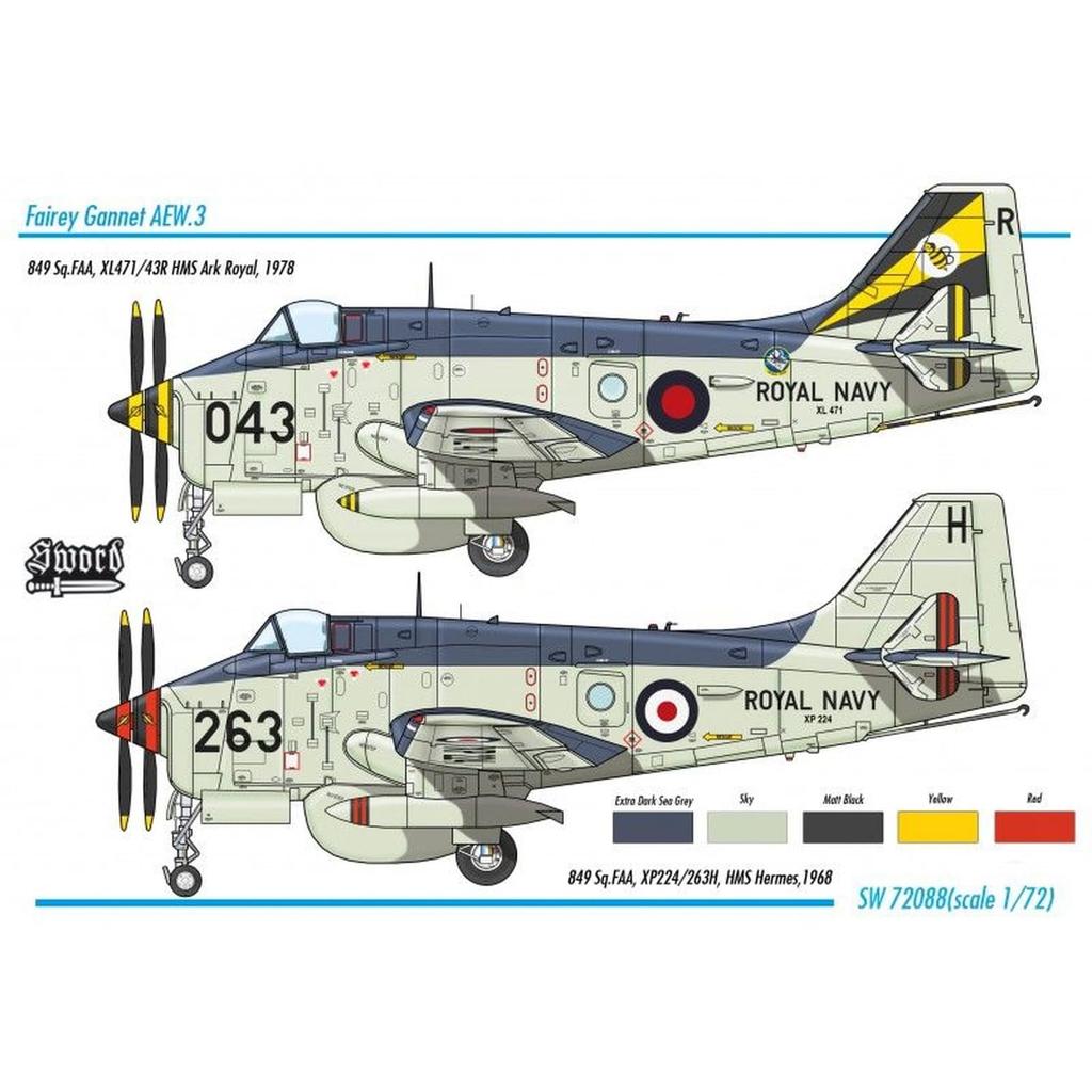 Sword 1/72 Fairy Gannet AEW.3 Carrier-Based Early Warning Plastic Model Kit SWD72088SR (Airplane)