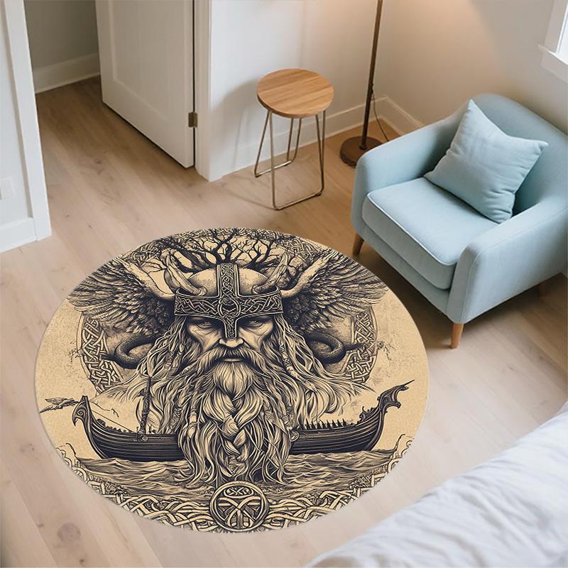 Viking Figures,Round Area Rug,Carpet Rug for Living Room Bedroom Sofa Playroom Decor,Non-slip Floor Mat