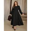 Plus-size Women's Business Casual Long Dress with Loose Balloon Sleeves, Cinched Waist, and Figure-hugging Design for A Flattering Drape Effect.