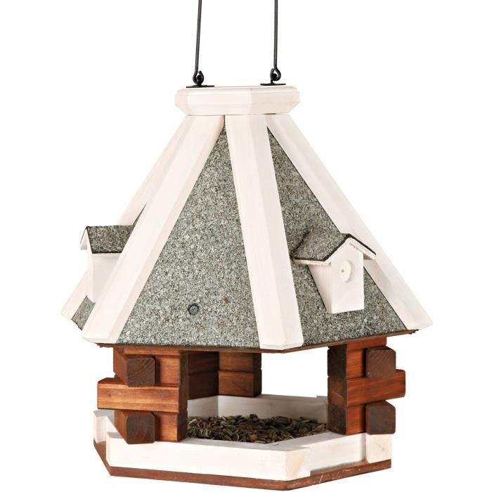 natura mangeoire oiseaux suspendue, en pin, ø 36 × 35 cm, brun/blanc