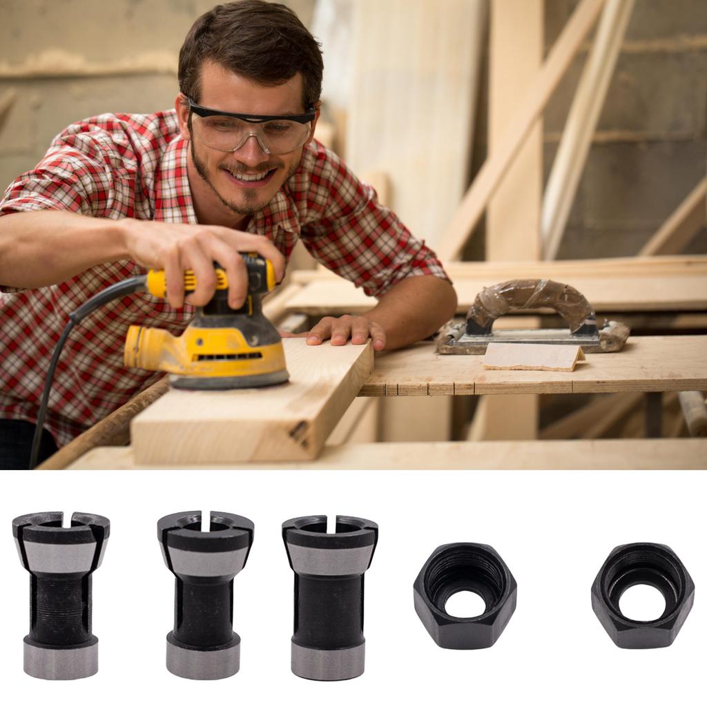 5PC Portable Router Collet Set For Precision Woodworking And DIY Projects With Easy Installation And Replacement