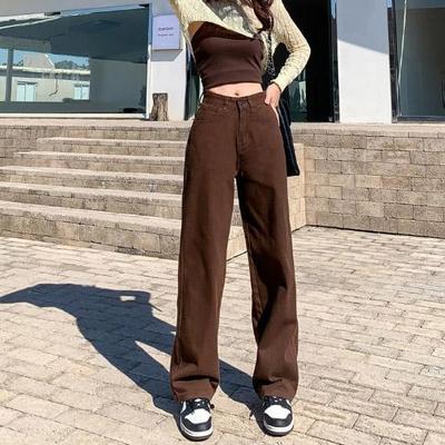 Brown Jeans Women High Waist Baggy Straight Wide Pants Casual Denim Trousers Vintage Y2k Claothes Streetwear Plus Size Female Clothing