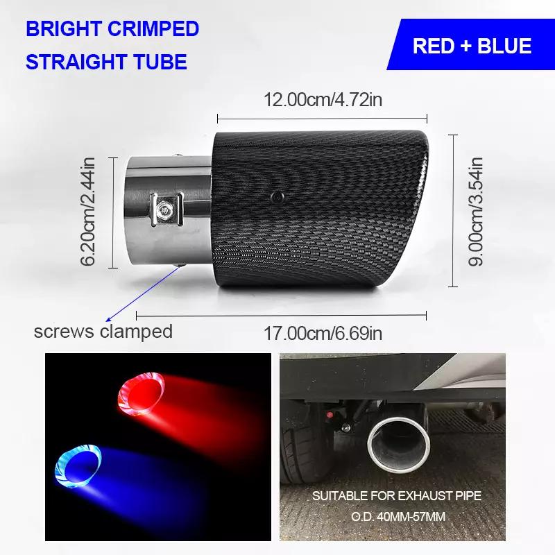 BLALION With LED Flashing Decorative Light Car Muffler Flaming Luminous Motorcycle Exhaust Pipe Tail Vent Carbon Fiber Universal Red Blue straight