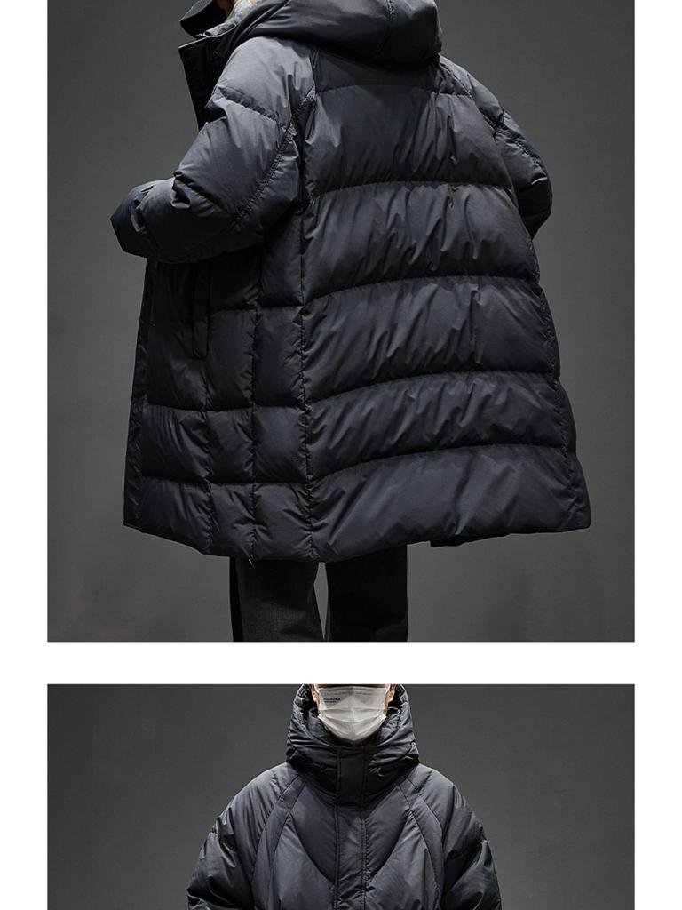 Herren Winter Mittellange Kapuzen Daunenjacke - High-End, Dick, Warm, 90% Weiße Entendaunen