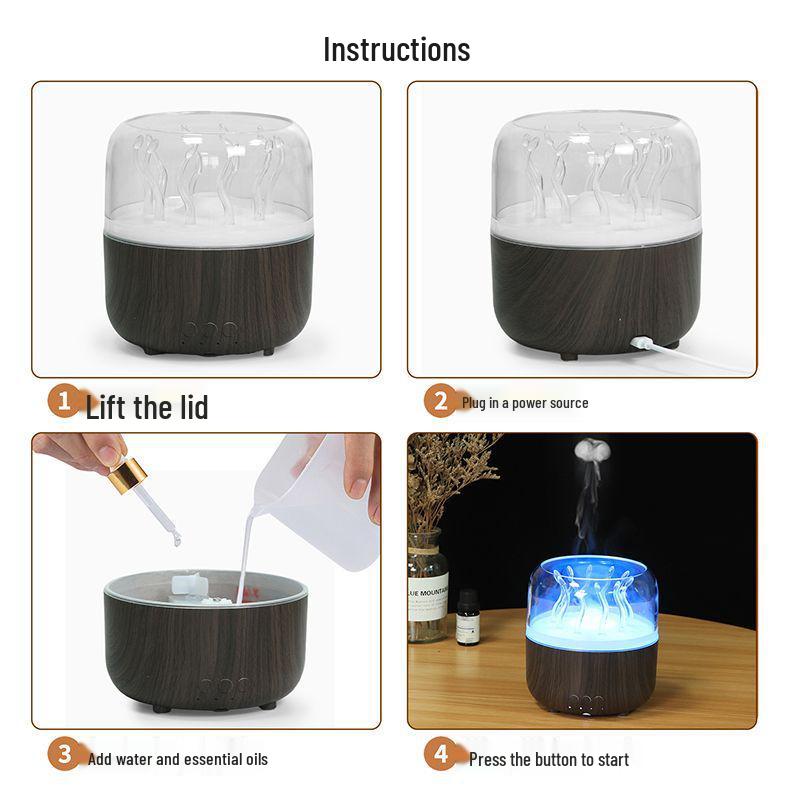 Wood Grain Jellyfish Ultrasonic Aroma Diffuser and Night Light