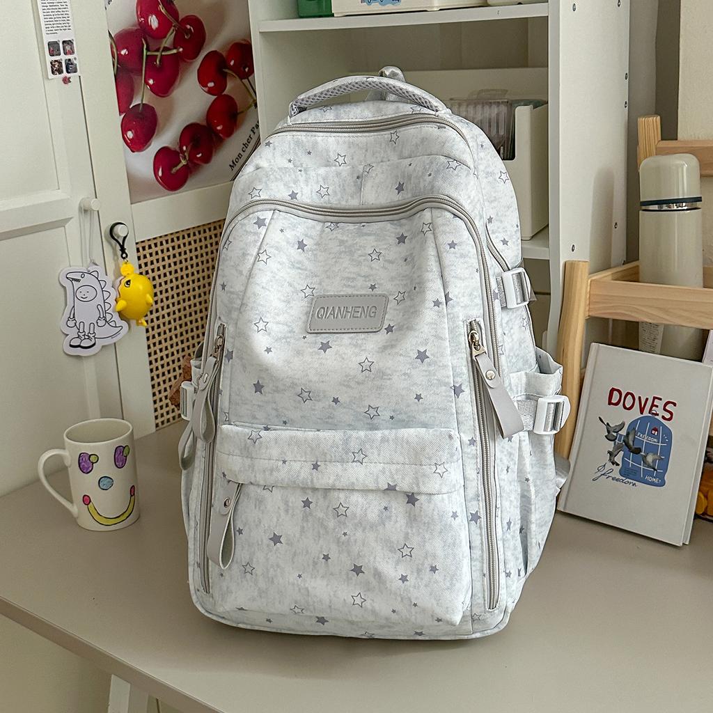 Schoolbag Cute Star Printed School Bag Female Junior High School Students Grades 3 To 6 Large Capacity Multi-Pocket Campus Backpack
