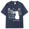 Japanese Funny Black Cat Anime Print T Shirt Men Women Fashion Vintage Harajuku T-shirts Oversized Cotton Casual T Shirts