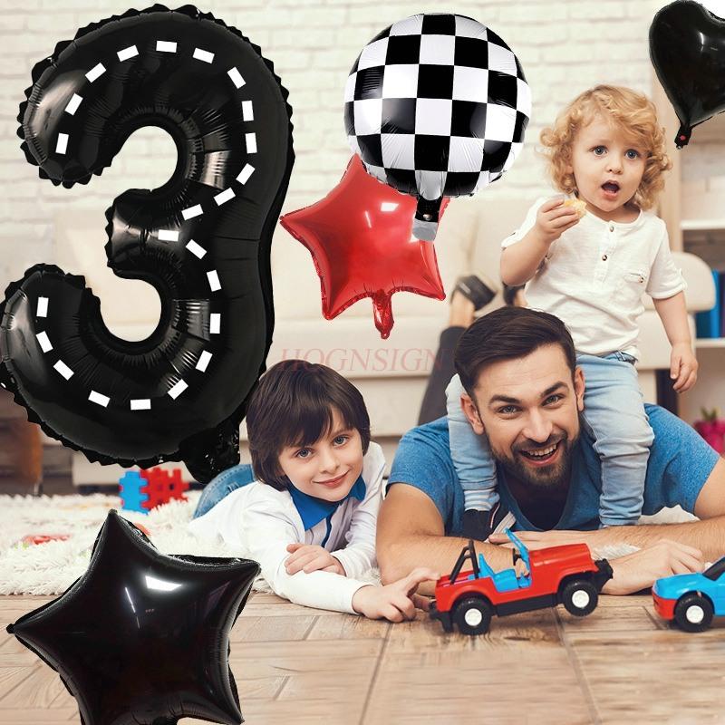 New Lightning Racing Cartoon Theme 40 Inch Black And White Stripe Digital Balloon Package For Children'S Birthday Party
