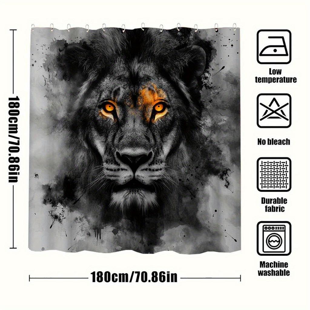 1Pc Black Panther Side Face Shower Curtain - Artistic Animal Theme With Vibrant Orange Eyes, 72X72 Inch Machine Washable Fabric,