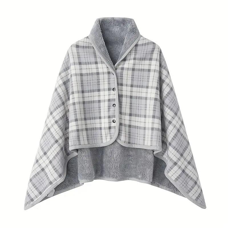 Double-Layer Fleece Shawl Blanket with Buckle - Warm, Multifunctional Office Blanket for Women