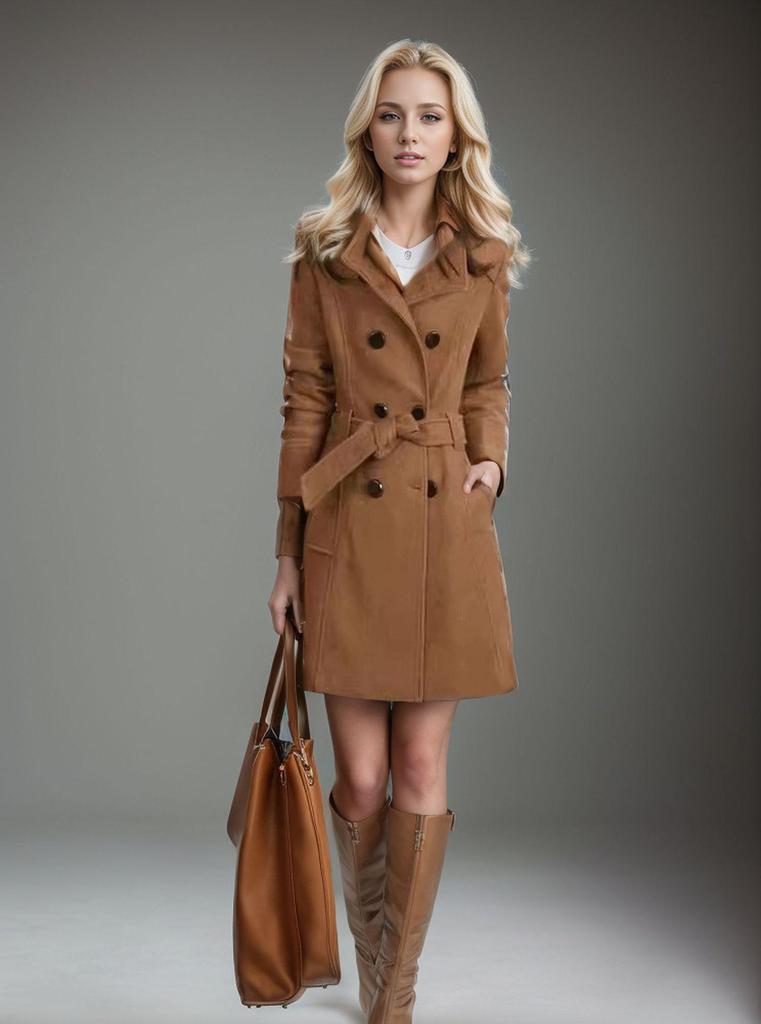 Yama Women's Mid-Length Slim Fit Double-Sided Wool Trench Coat for Autumn/Winter