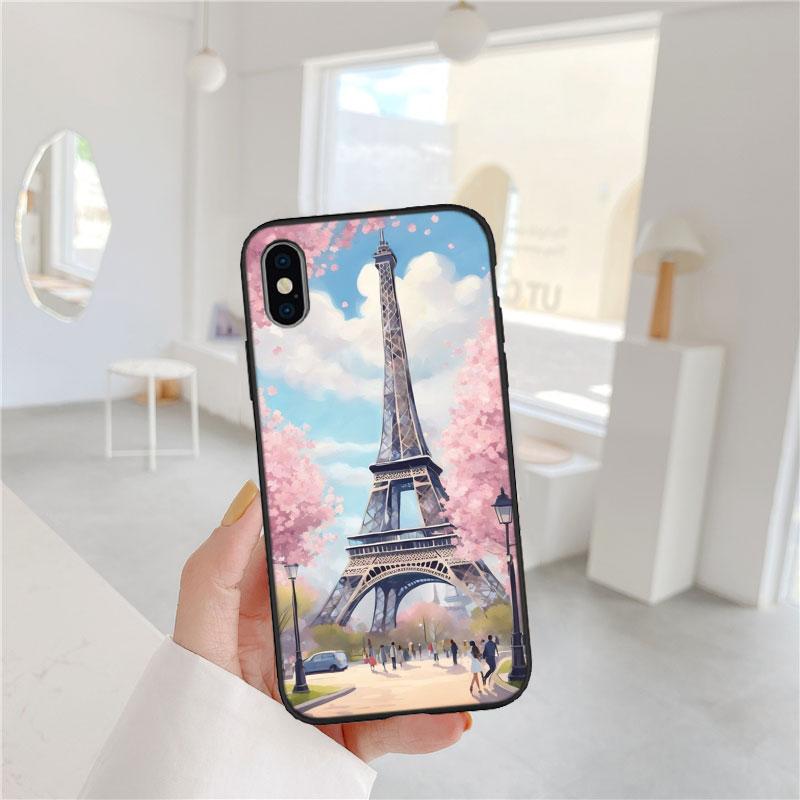 BF87 Paris Eiffel Tower Soft Shell Phone Case for iPhone 16 15 14 13 12 Pro Max Plus Mini