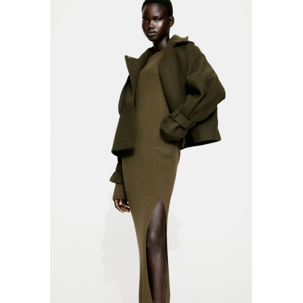 

H M rib knit dress dark khaki green