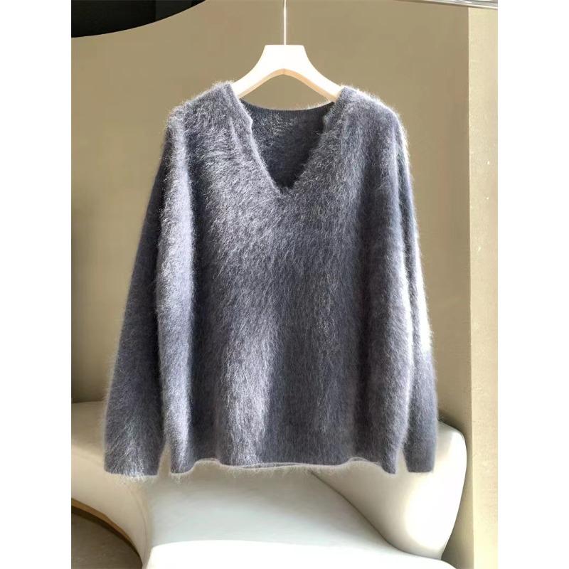 Withdrawal autumn and winter new milk huhu gentle soft waxy blue mohair sweater knitted cardigan jacket
