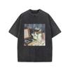 Cute Princess Cat Treasure Graphic T-shirt, Oversized Retro Washed Tee Unisex For Men Women Travel Daily Casual Streetwear Cotton Tops, Y2K Style
