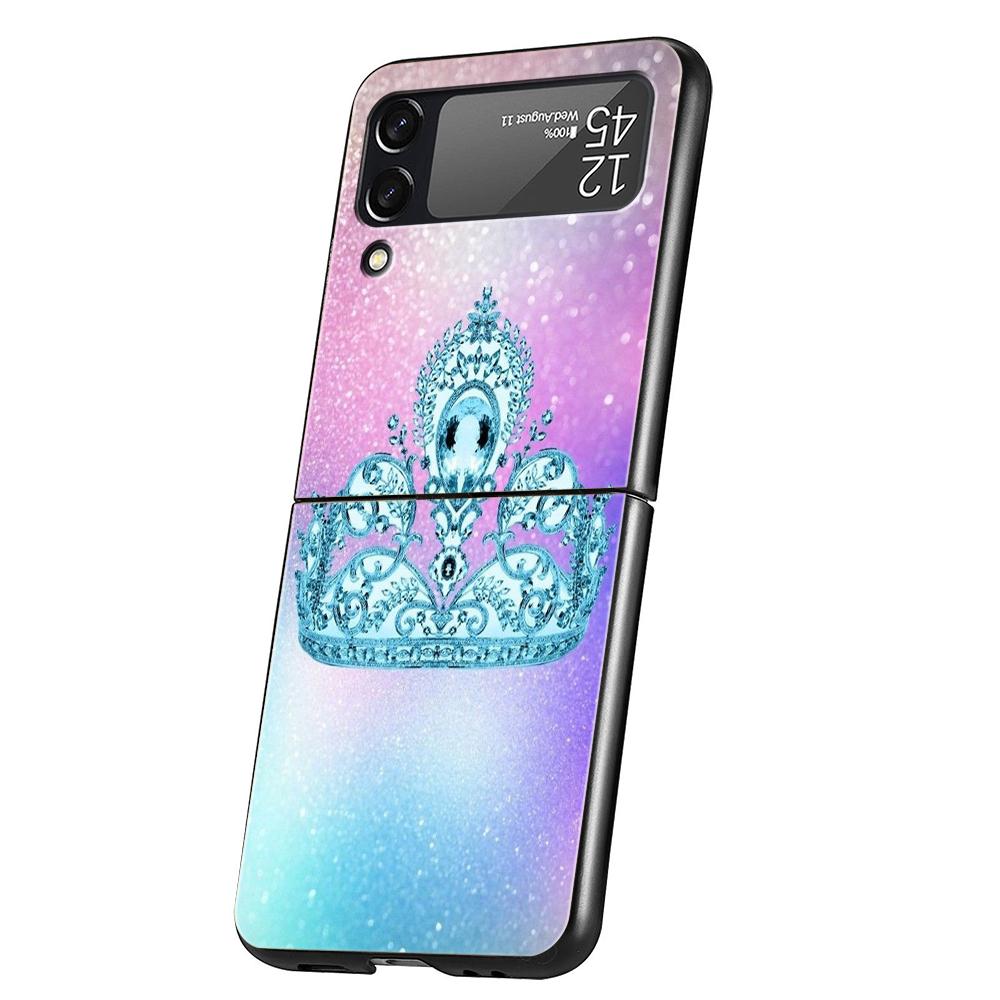 Diamond Crown Hard PC Phone Case For Samsung Galaxy Z Flip 4 5 Black Cover For Galaxy Z Flip 3 Foldable Shockproof Cases Capas