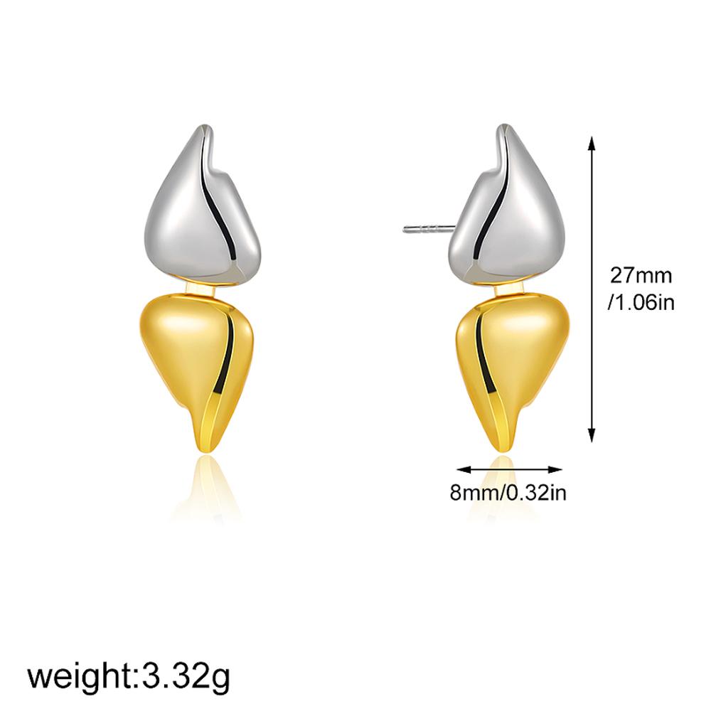 

Modern Two Tone Gold Copper Color Block Teardrop Earrings Women Simple Elegant Irregular Metal Drop Stud Earring Fashion Zircon