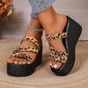 Women'S Fashionable Leopard Print Wedge Sandals - Elegant Slip-On Thick Sole Platform Heels with Ankle Strap, Summer Style