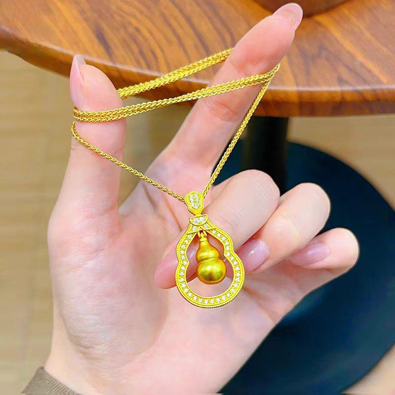 Gold Gourd Lively Pendant & Sand Gold Earrings Set for Women
