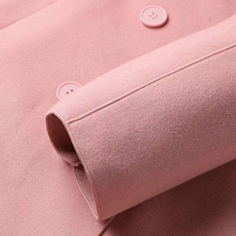 Teplý a módní vlněný kabát v jednobarevných barvách pro ženy s páskem na podzim a zimu