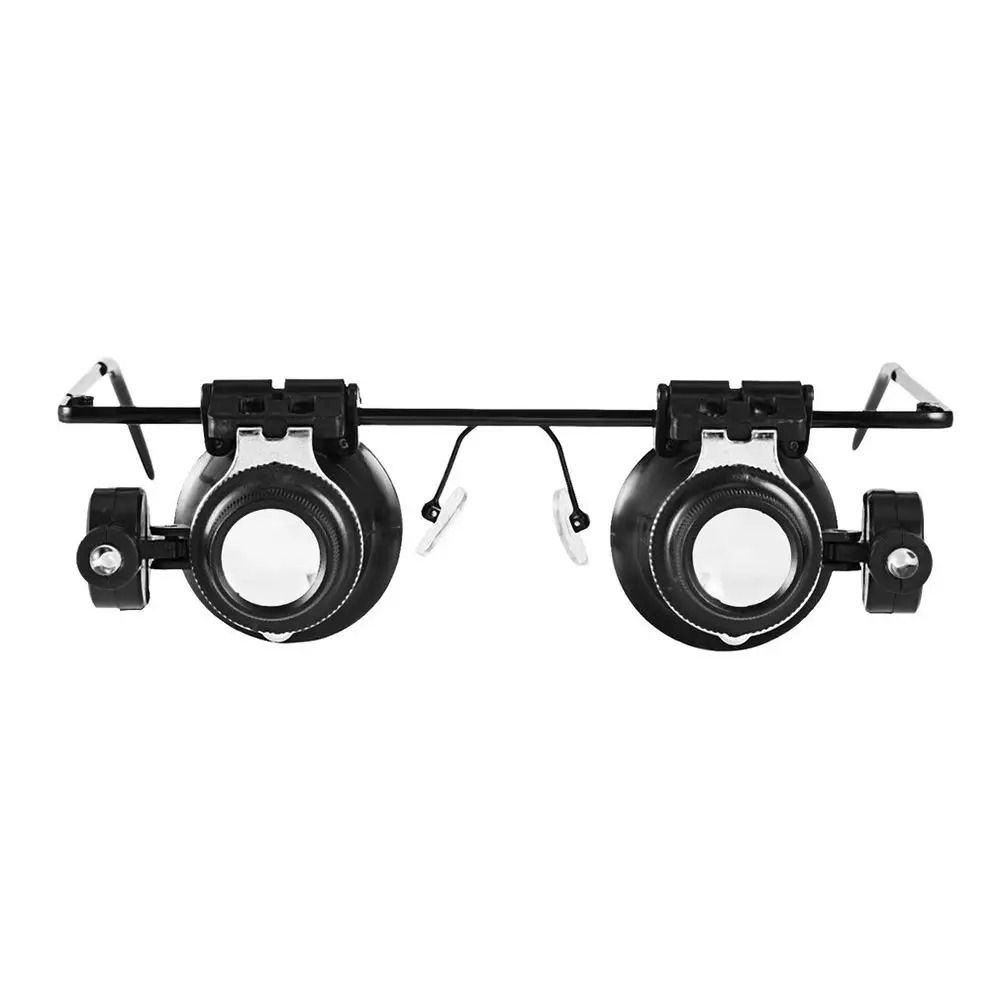 With LED Lights 20X Magnifier Double Eye Glasses Jewelers Repair Wearing Magnifier  Clocks Repair