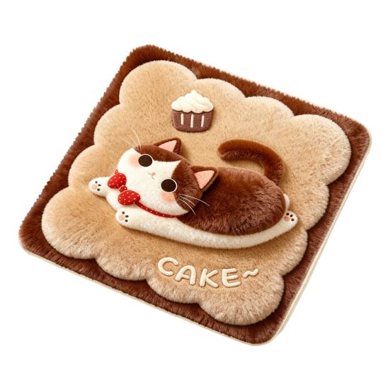 Cute Puppy Pattern Pad Plush Animal Chair Pad, Square Cozy Seat Cushion, Cat Pattern, 15.8 Comfortable Office Cushion x Inch with Non-Slip Backing for