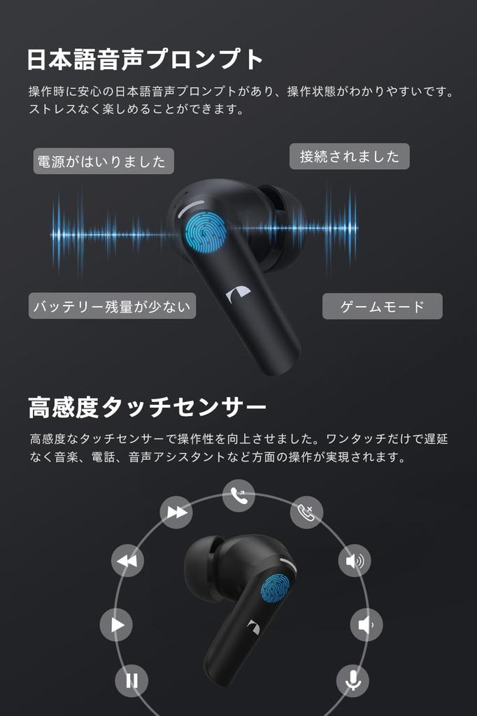 Nakamichi TW018ENC PLUS Kabellose Bluetooth-Kopfhörer mit ENC-Geräuschunterdrückung, bis zu 35 Stunden Musikwiedergabe, Niedrige LED-Akkustandanzeige, Japanische Sprachansagen, Ohrhörer, 5.3,