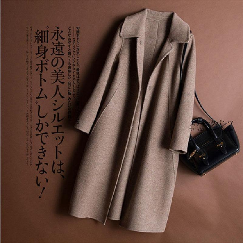 

Осенне-зимнее пальто в корейском стиле из искусственной шерсти для женщин, повседневное платье с воротником-стойкой, средней длины, в стиле Хепберн 3XL