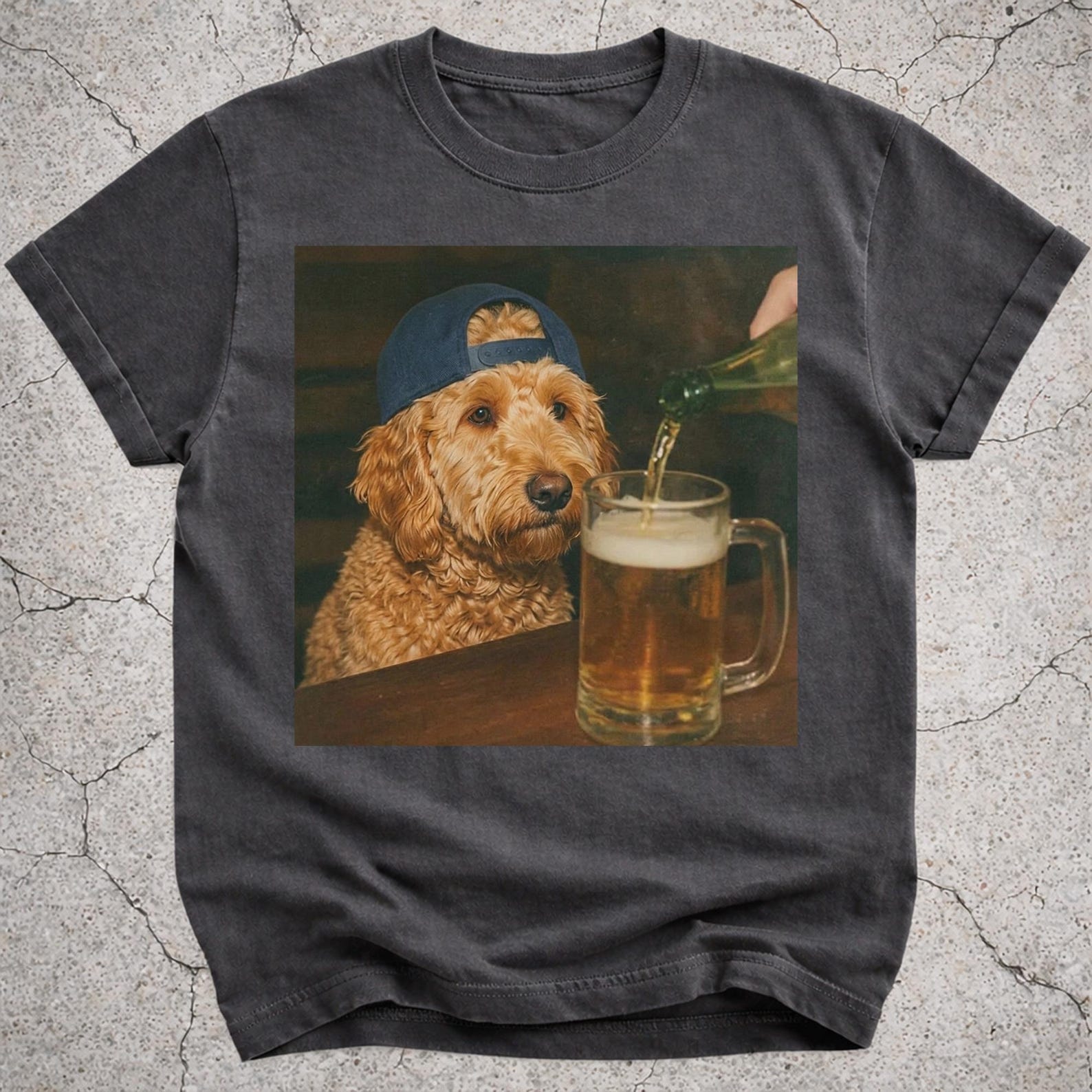 Golden Doodle Drinking Beer Shirt, Funny Dog Meme Graphic Tee, Vintage Doodle Lover Gift, Retro Puppy Beer T-Shirt for Men Women 2XL