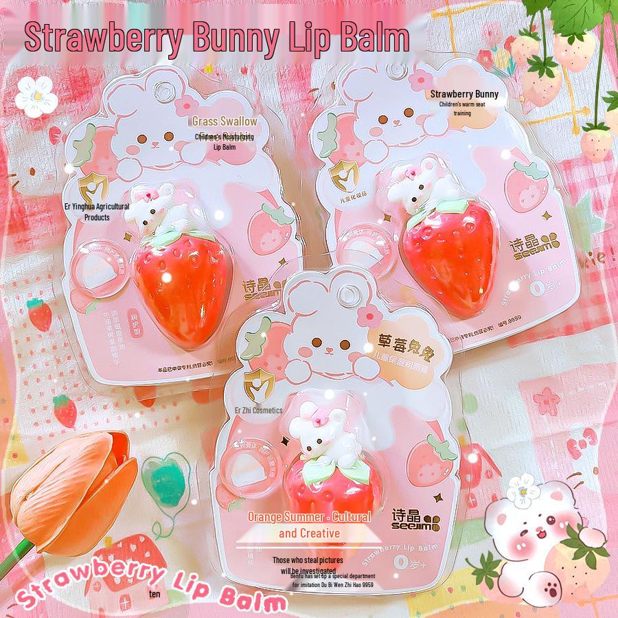 Strawberry Bunny Lip Balm: Cute, Portable Fruit-Shape Lip Oil for Students