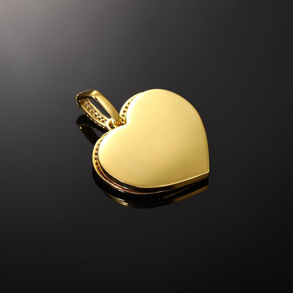 European & American Hip Hop Heart Photo Necklace: Copper Zirconia Pendant with DIY Personalized Heart Frame