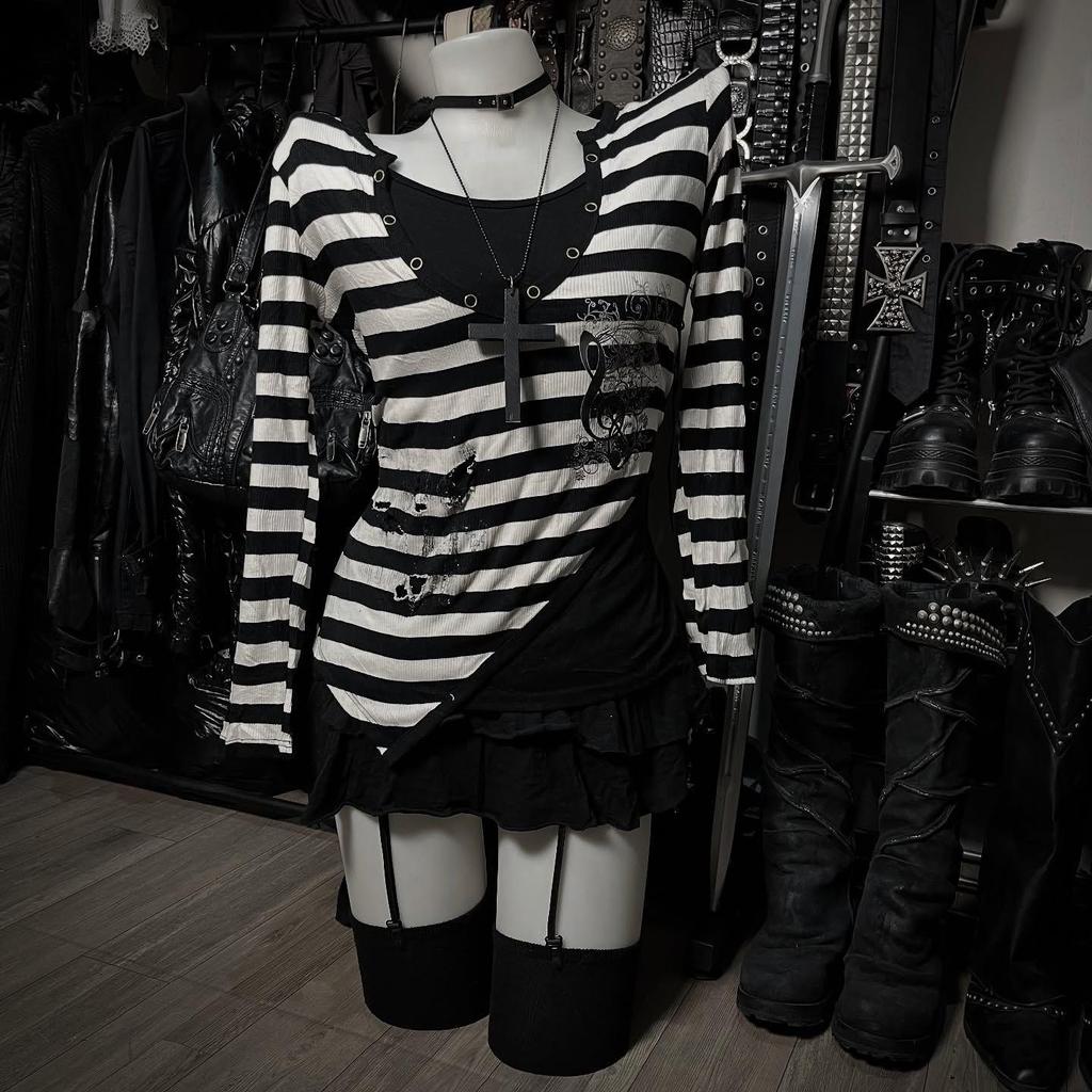 Vintage Y2K Retro Print Slim Fit Round Neck Long Sleeve T-Shirt for Women - Autumn/Winter Fashion