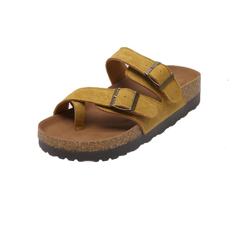 

Летние повседневные шлепанцы с пряжкой на пальце, женские, в стиле ретро, литературные, на толстой пробковой подошве, с открытым носком, пляжные, прохладные шлепанцы 40 жёлтый