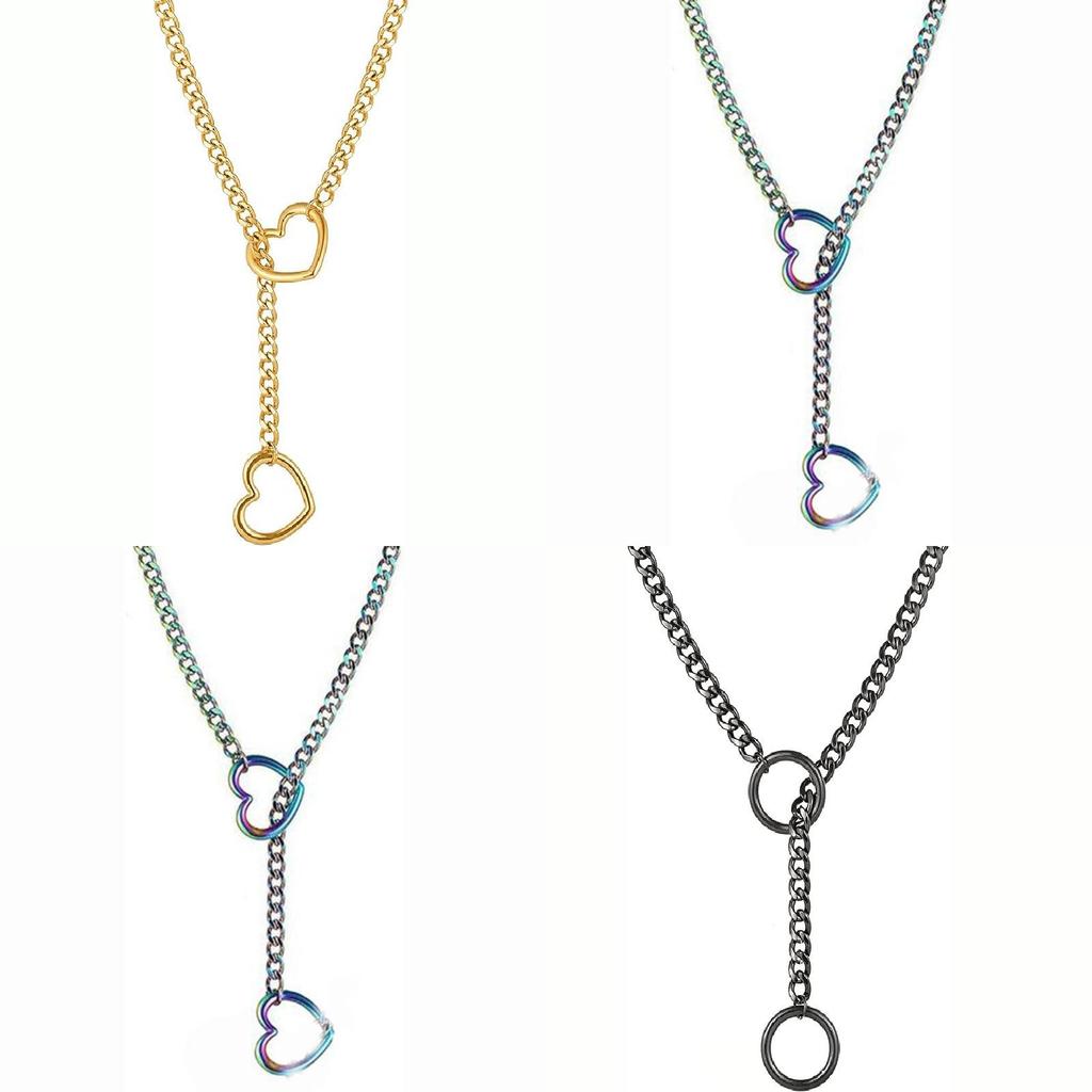 Stainless Steel Heart Shape And Circular Pendant Necklace With Cuban Chain For Men And Women