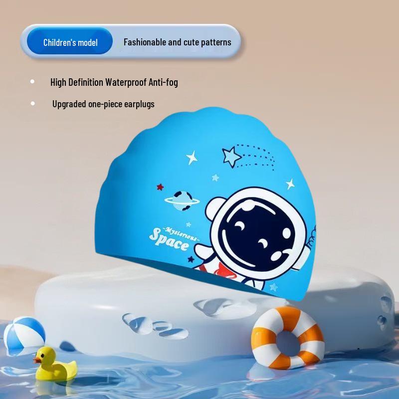 Colorful Cartoon Silicone Swim Cap for Kids with Long Hair - Soft and Protective