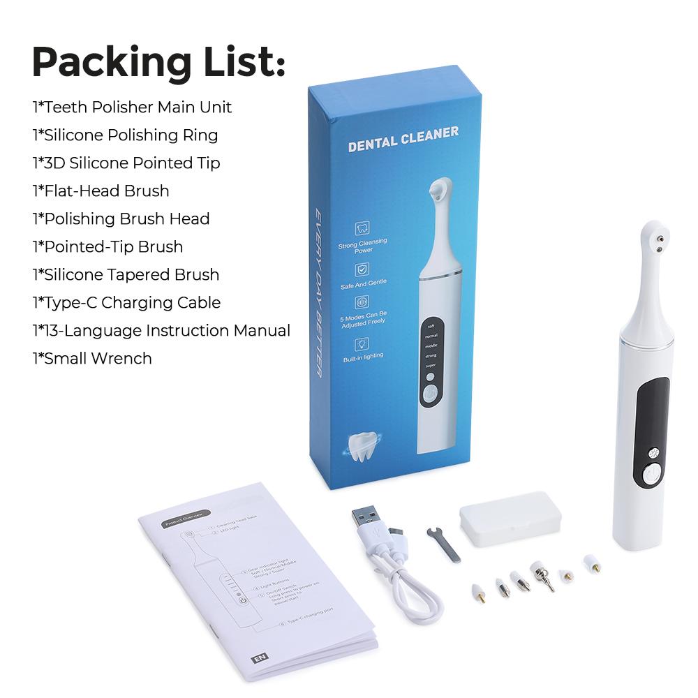 Teeth Polisher Electric Dental Tarter Remover 5 Mode Tooth Polisher Calculus Plaque Stains Removal Tooth Cleaning Tool LED Light белый