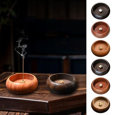 Multicolor Wooden Incense Holder Heart Sutra Carved Bowl Shape Mini Incense Burner Aromatic Function Wood Incense Stick Holder