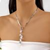 Vintage Imitation Pearl Long Tassel Necklace Women Flat Snake Bone Chain Clavicle Choker Jewelry