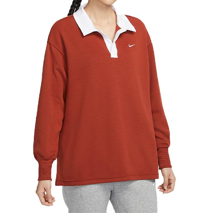 Nike Sportswear Essentials T Shirts Women's Dark Orange Lapel Moderate Straight Fit FB8721-832