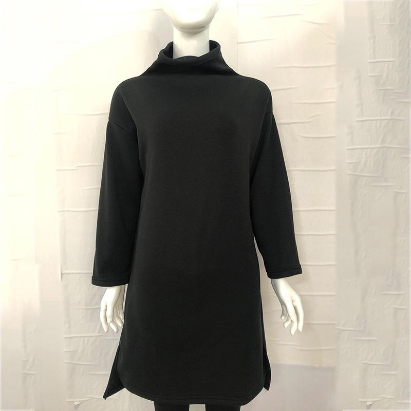 Womens Winter Long Pullover Sweatshirts Featuring Cozy High Neck Design And Split Hem