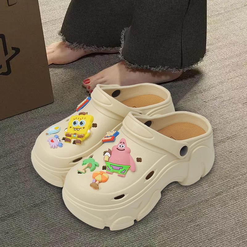 Cartoon Clog Shoes for Women Summer Height-Increasing Thick-Soled Cushioned Non-Slip Odor-Free Sandals Korean Style Closed-Toe Beach Slippers
