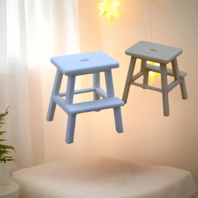 [J] 1 Piece Plastic Kitten Footstool Double-Layer Sit Chair Holding Stool 1/12 Dollhouse Miniature Cat Step Stool