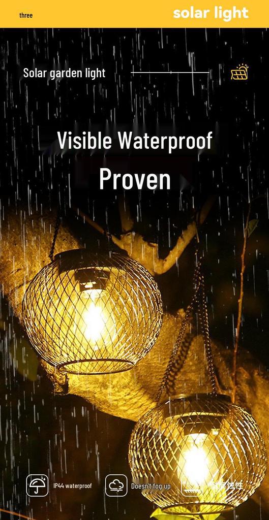 Solar Wrought Iron Tennis Lantern Mesh Pendant for Outdoor Garden Decoration