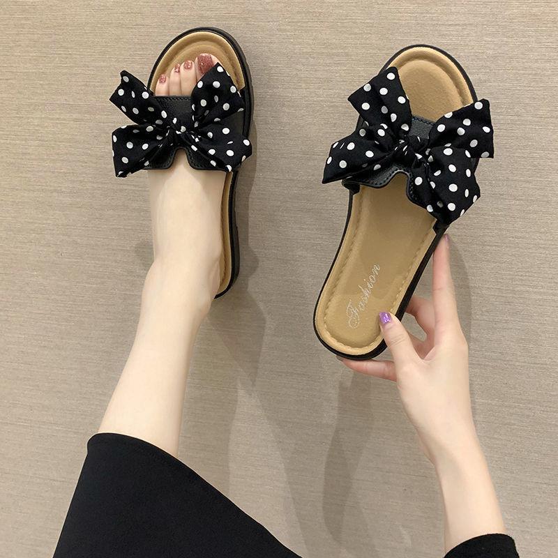 Women's Bowknot Summer Slippers - Fashionable Soft Sole One-Strap Sandals for Beach, Outdoor, and Home Use.