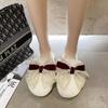 Mode Zapatos Mode Niedliche Damen Baumwollpantoffeln 2025 Winter Neu Runde Zehenpartie Flache Schuhe Schlichte Schleife Damenschuhe Zehentrenner Für Damen